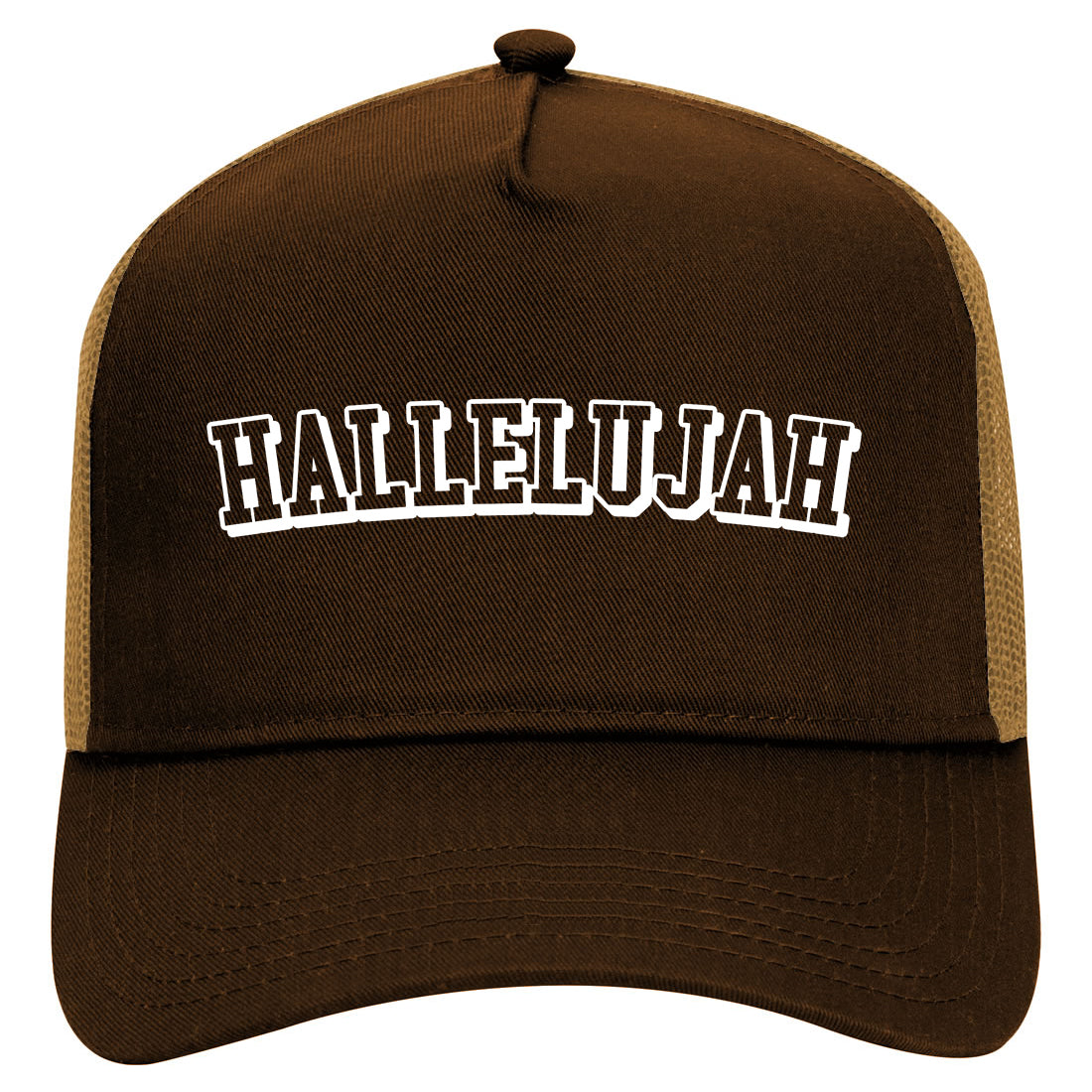 Hallelujah Praise The Lord Mens Mesh Trucker Hat Brown