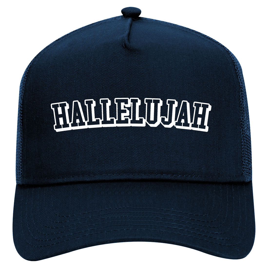 Hallelujah Praise The Lord Mens Mesh Trucker Hat Navy Blue