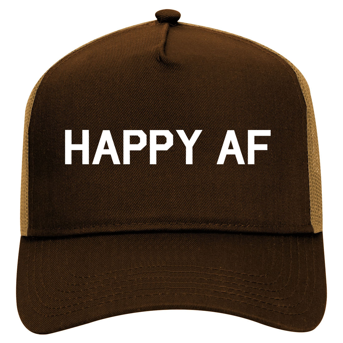 Happy AF Mens Mesh Trucker Hat Brown