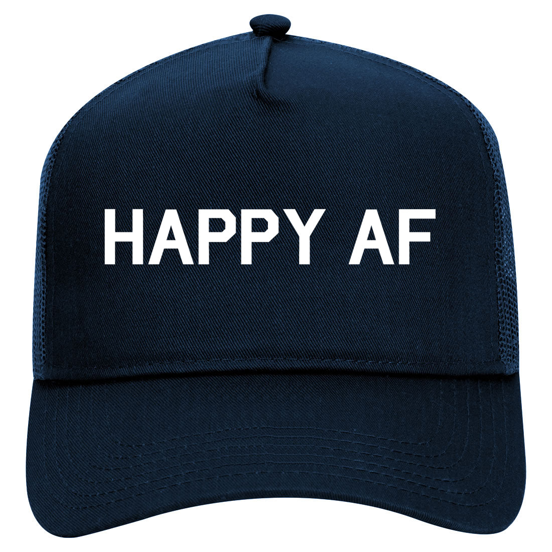 Happy AF Mens Mesh Trucker Hat Navy Blue