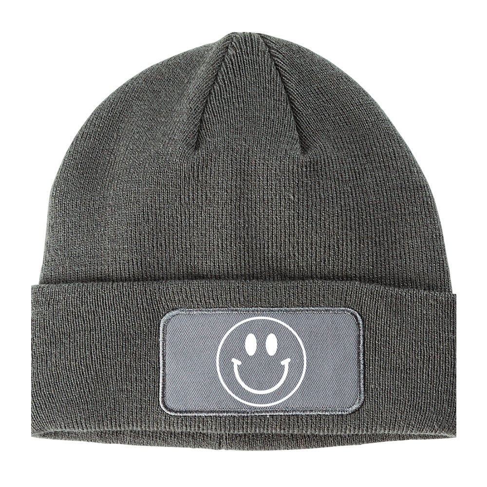 Happy Face Symbol Winter Knit Adult Beanie Hat Grey