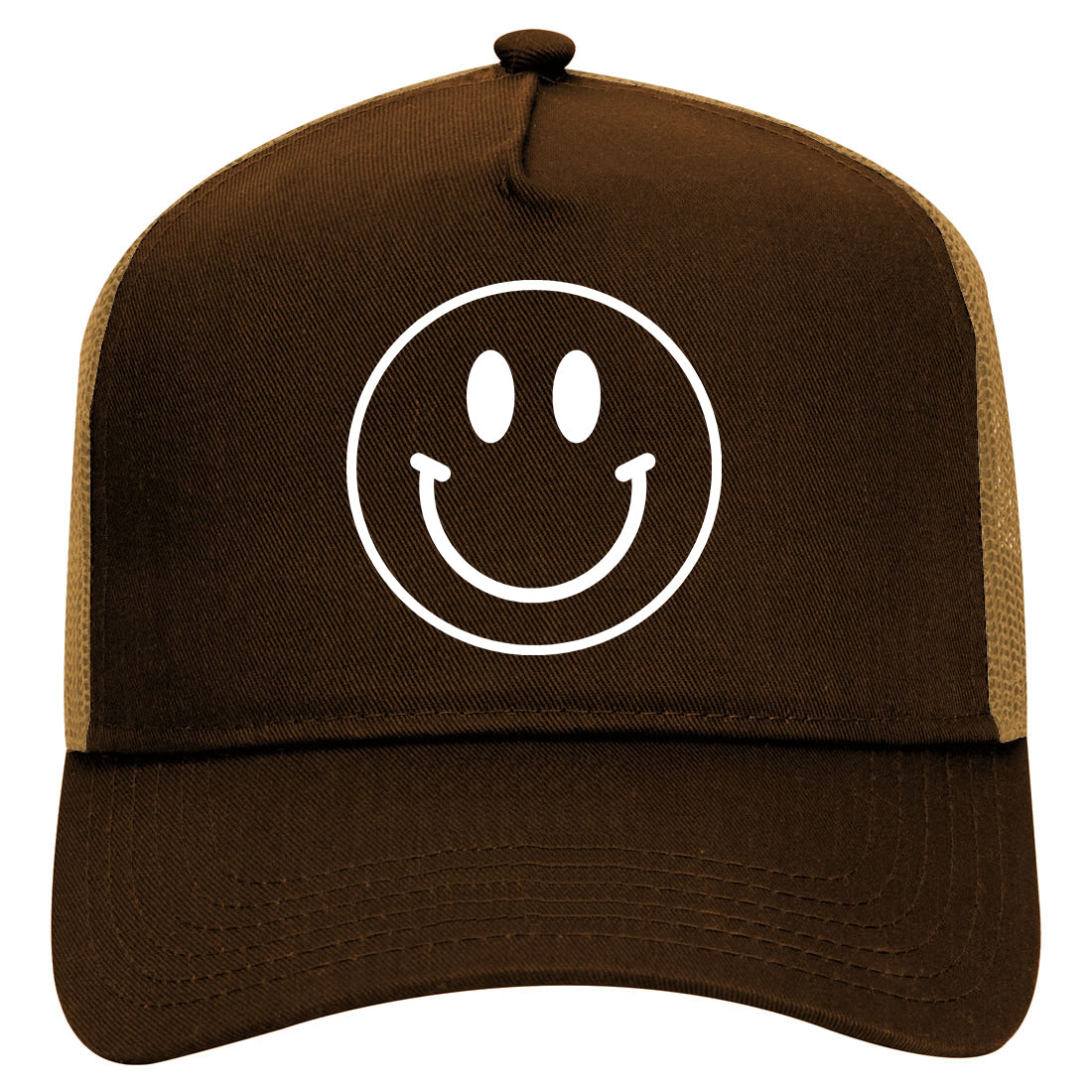 Happy Face Symbol Mens Mesh Trucker Hat Brown