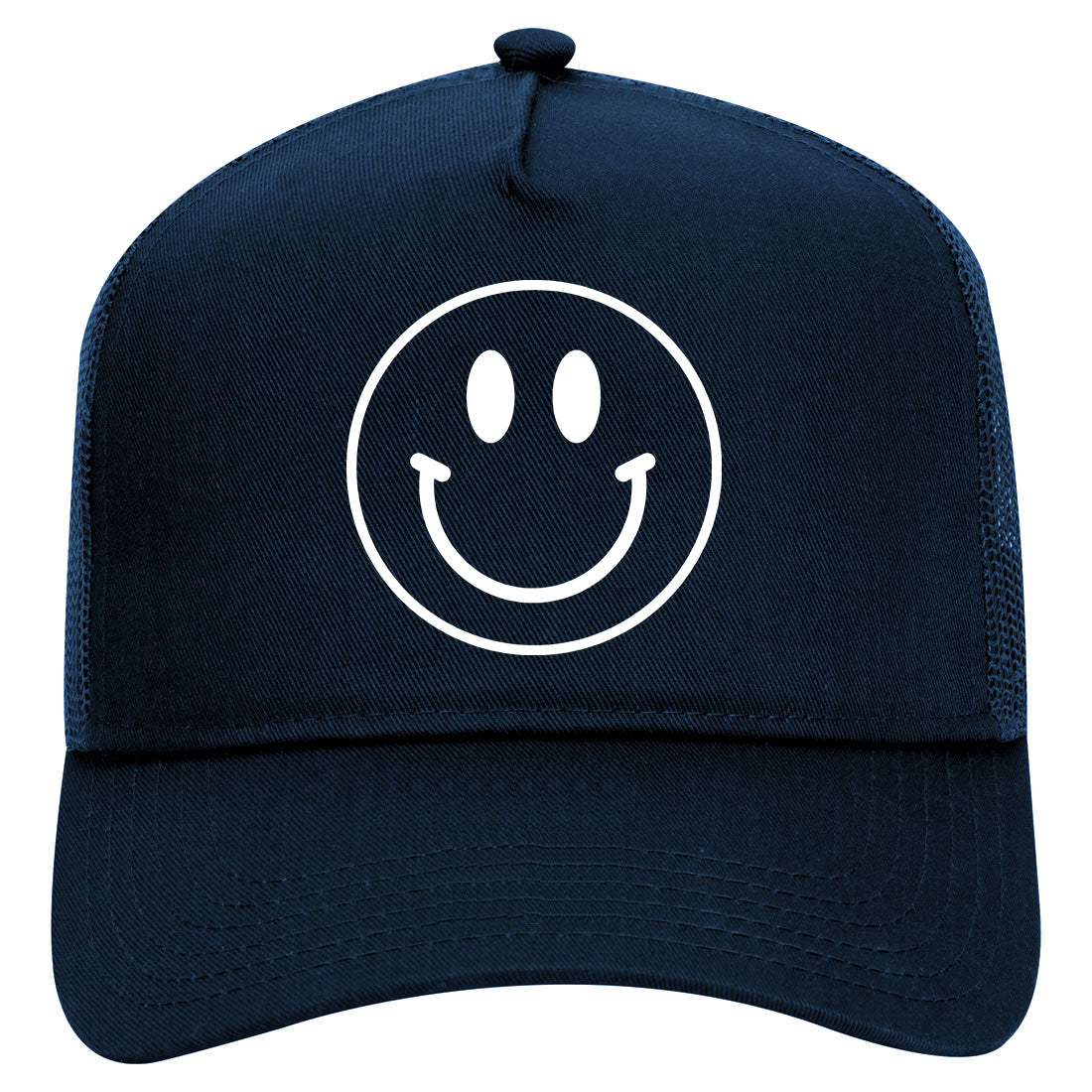 Happy Face Symbol Mens Mesh Trucker Hat Navy Blue