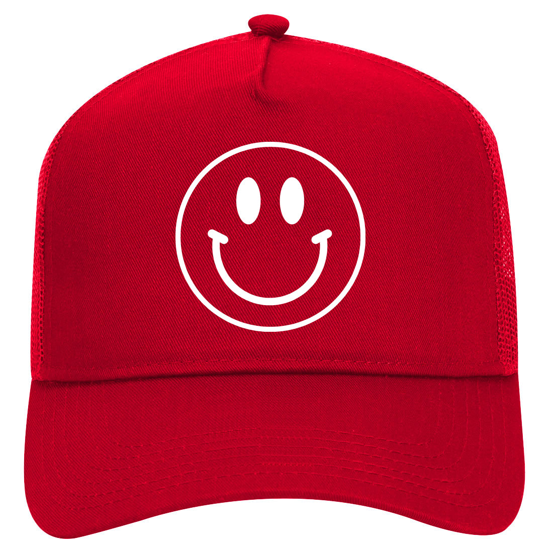 Happy Face Symbol Mens Mesh Trucker Hat Red