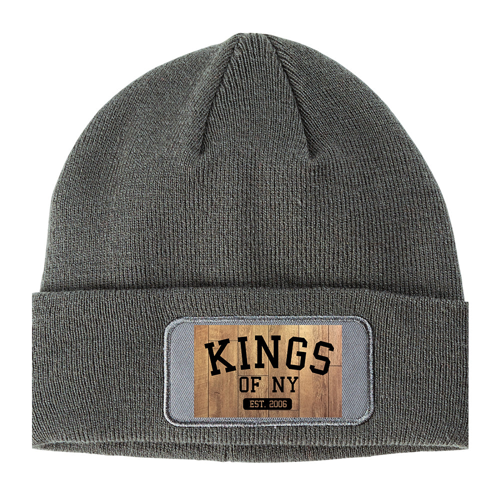 Hardwood Basketball Court Winter Knit Adult Beanie Hat Grey
