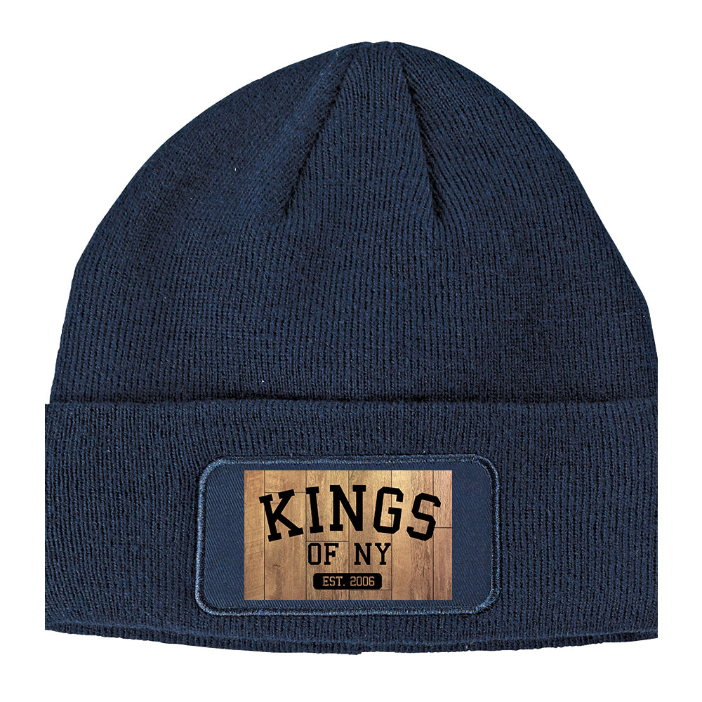 Hardwood Basketball Court Winter Knit Adult Beanie Hat Navy Blue