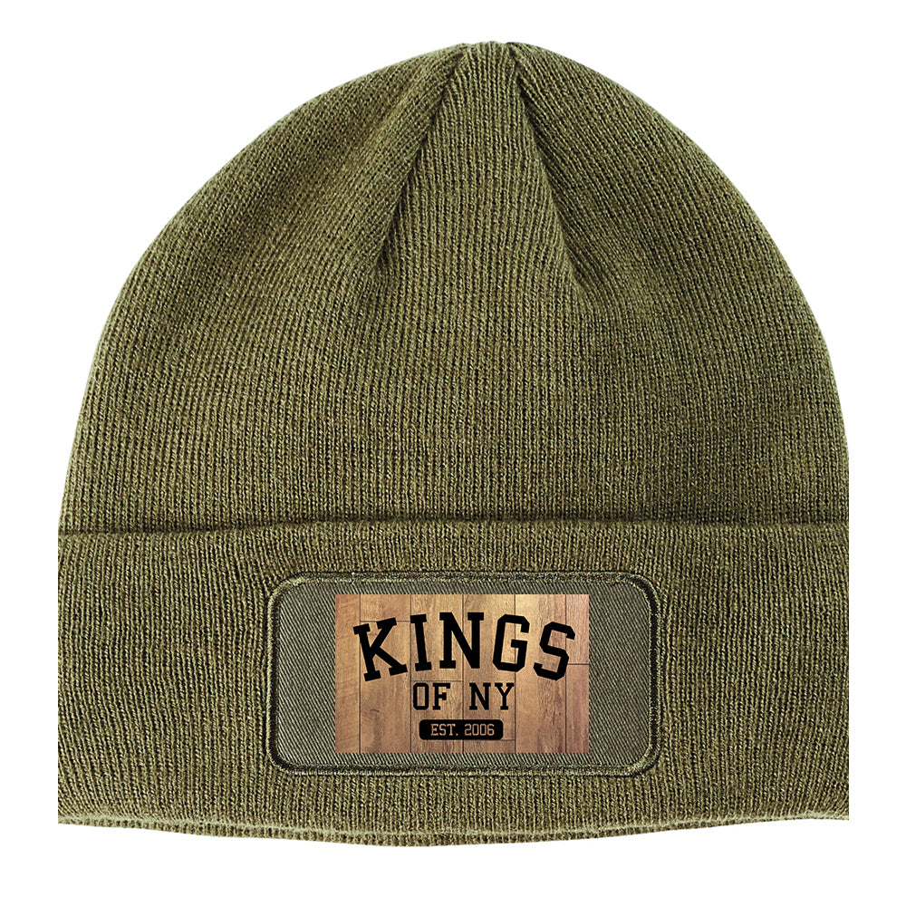 Hardwood Basketball Court Winter Knit Adult Beanie Hat Olive Green