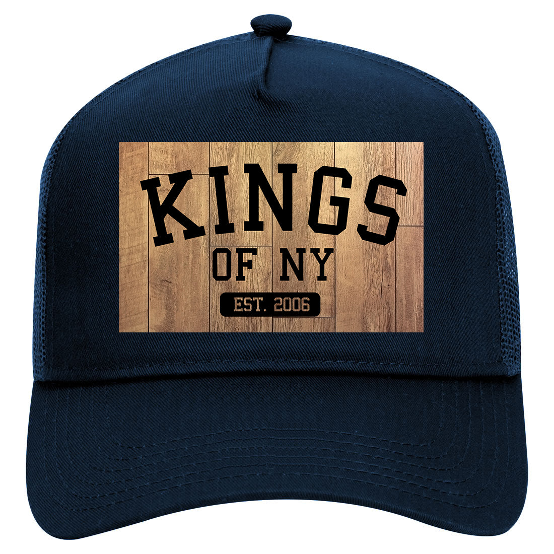 Hardwood Basketball Court Mens Mesh Trucker Hat Navy Blue