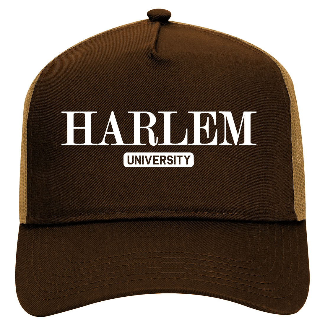 Harlem University New York Mens Mesh Trucker Hat Brown