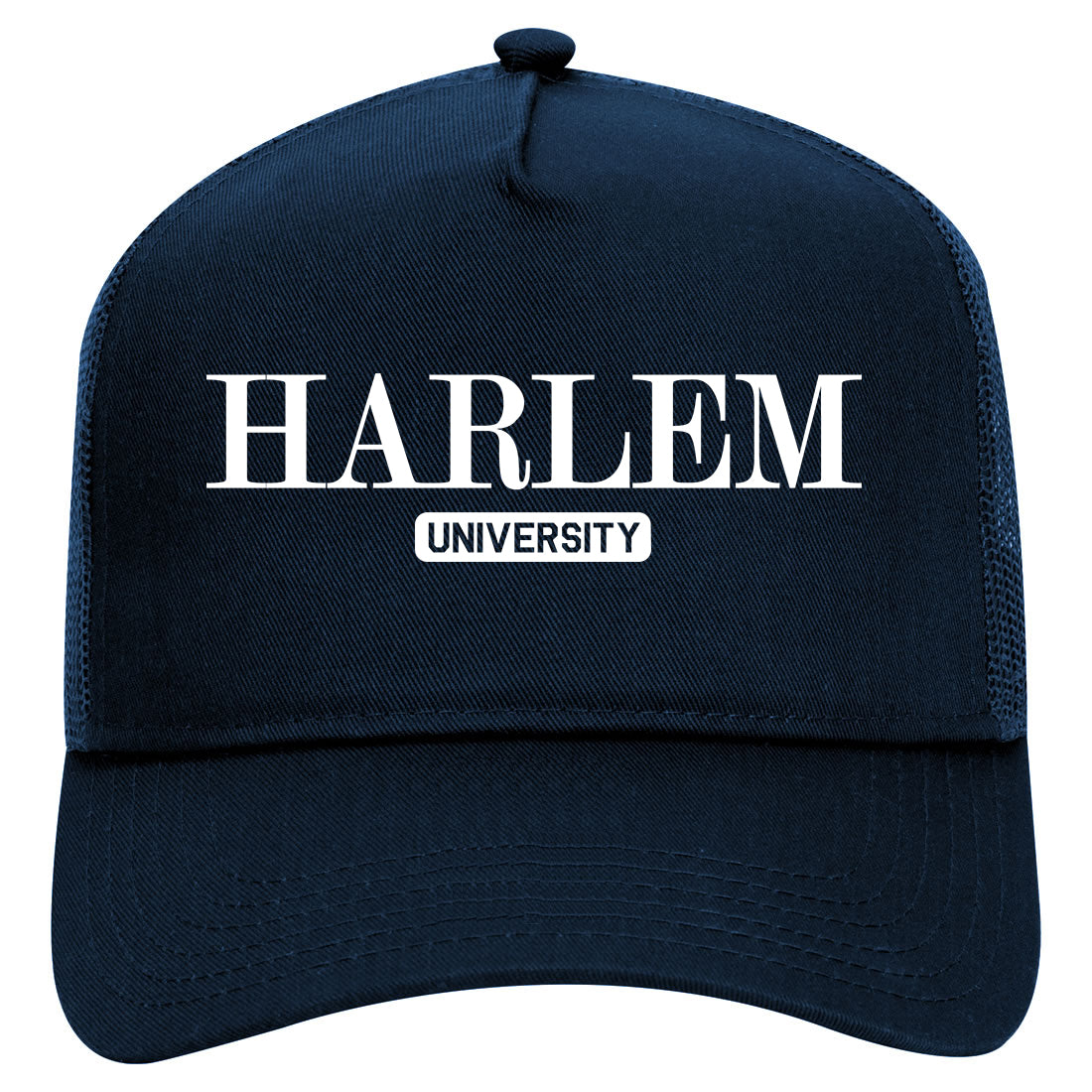 Harlem University New York Mens Mesh Trucker Hat Navy Blue