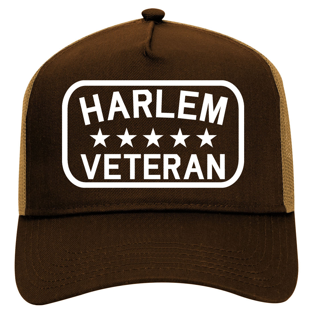 Harlem Veteran Mens Mesh Trucker Hat Brown