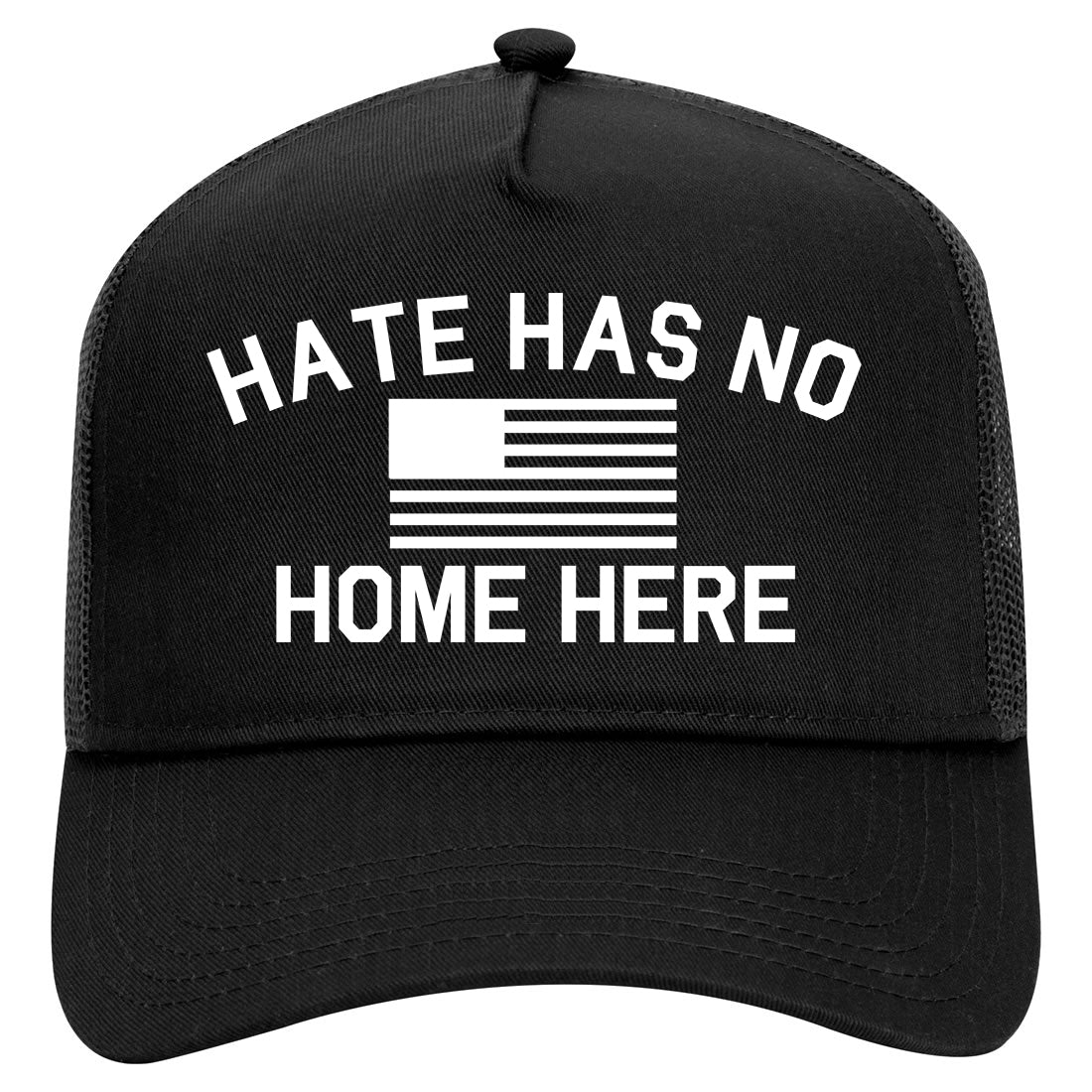 Hate Has No Home Here America Flag Mens Mesh Trucker Hat Black