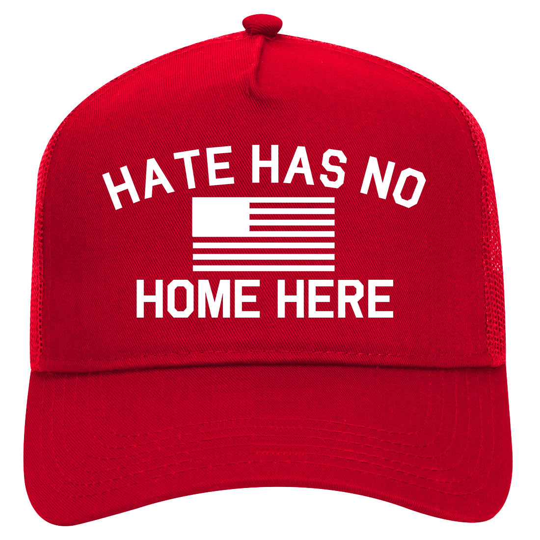 Hate Has No Home Here America Flag Mens Mesh Trucker Hat Red