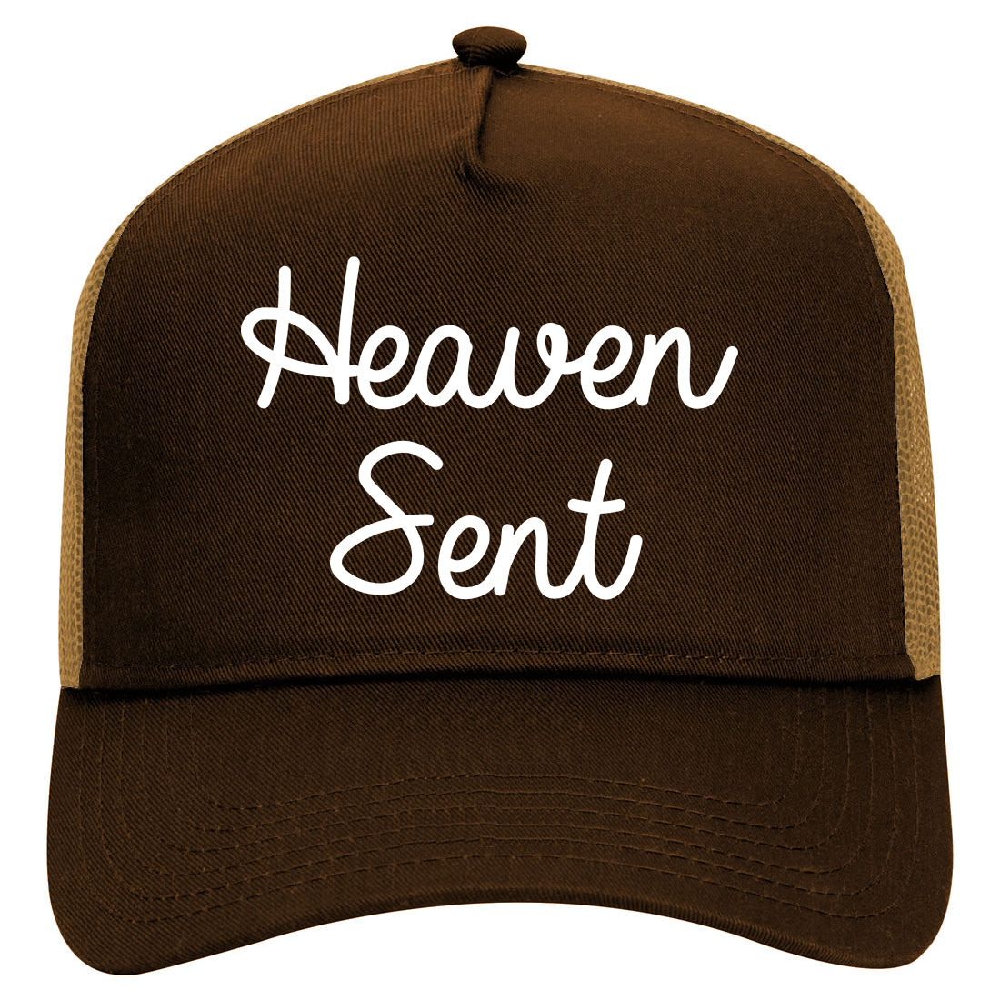 Heaven Sent Mens Mesh Trucker Hat Brown