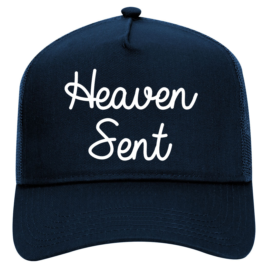 Heaven Sent Mens Mesh Trucker Hat Navy Blue