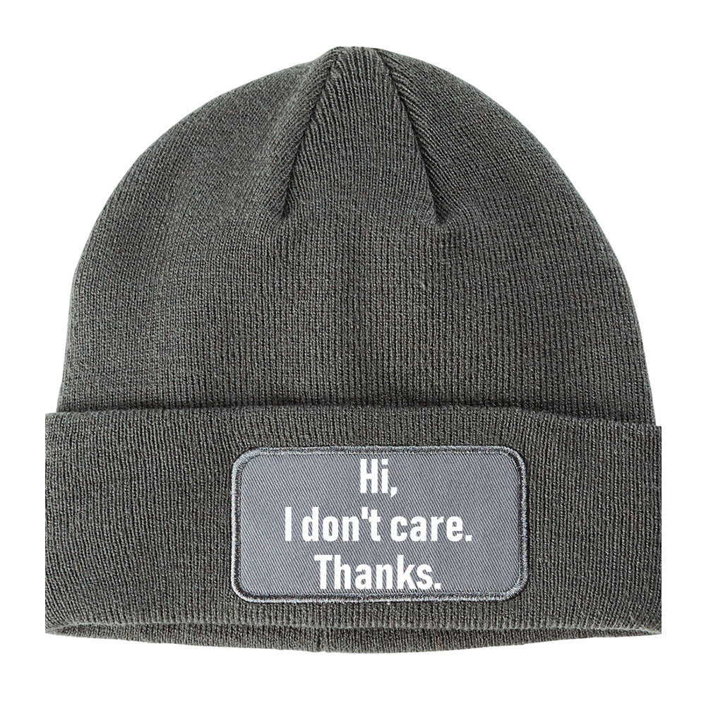 Hi I Dont Care Thanks Sarcastic Winter Knit Adult Beanie Hat Grey