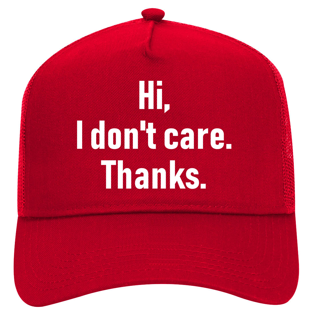 Hi I Dont Care Thanks Sarcastic Mens Mesh Trucker Hat Red