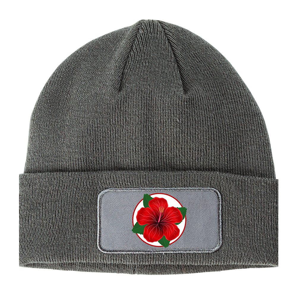 Hibiscus Flower Chest Winter Knit Adult Beanie Hat Grey