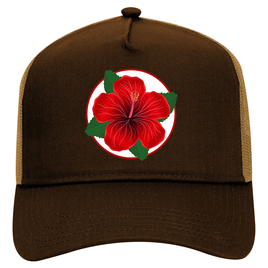 Hibiscus Flower Chest Mens Mesh Trucker Hat Brown