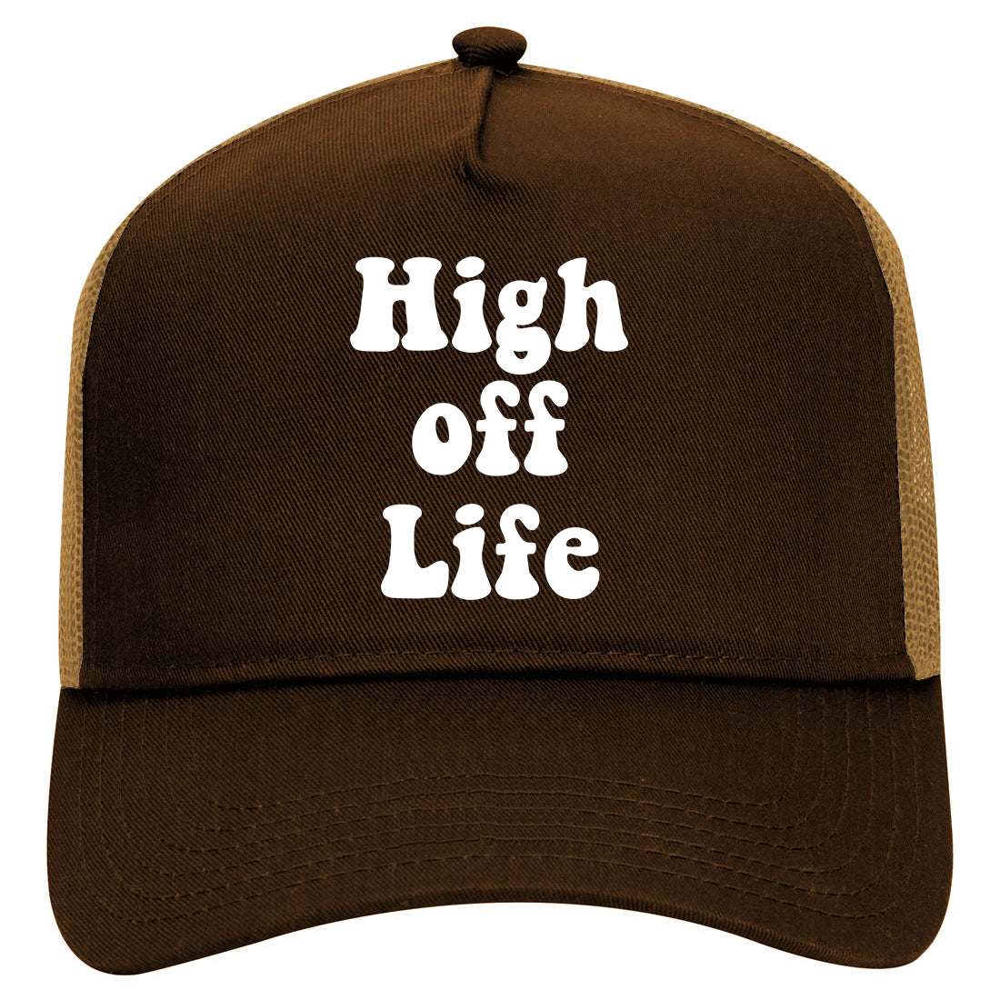 High Off Life Mens Mesh Trucker Hat Brown