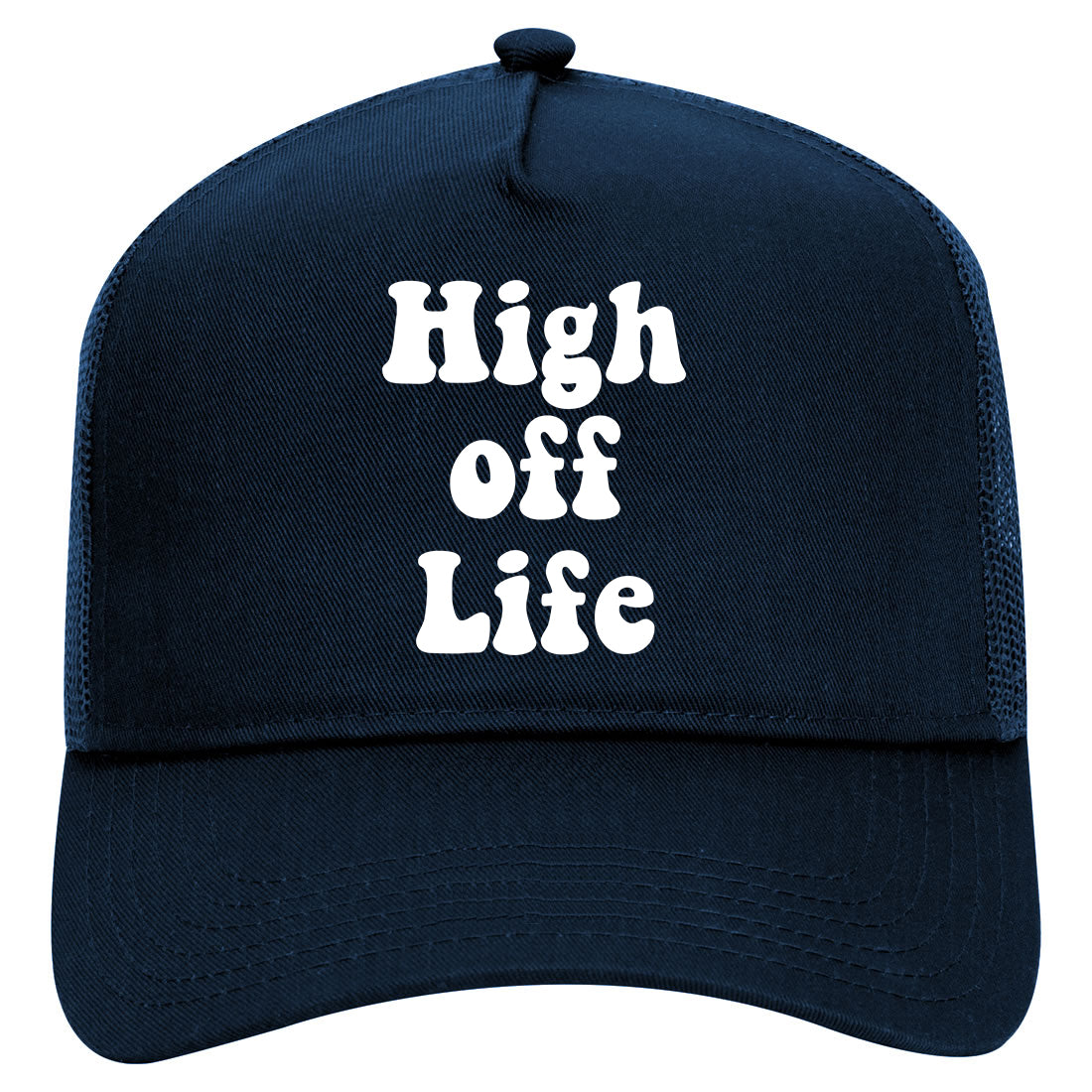 High Off Life Mens Mesh Trucker Hat Navy Blue