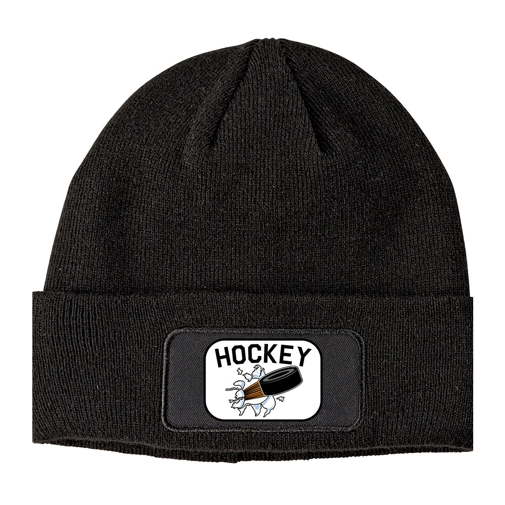 Hockey Goalie Puck  Winter Knit Adult Beanie Hat Black