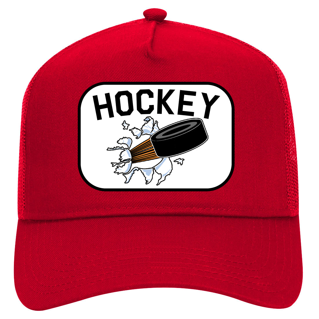 Hockey Goalie Puck  Mens Mesh Trucker Hat Red