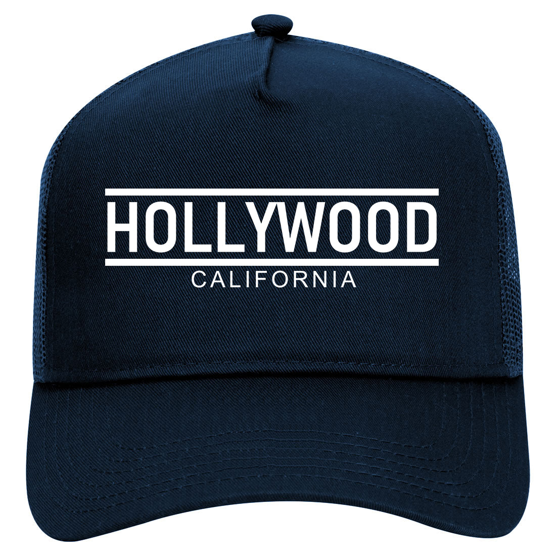 Hollywood California City Lines Mens Mesh Trucker Hat Navy Blue