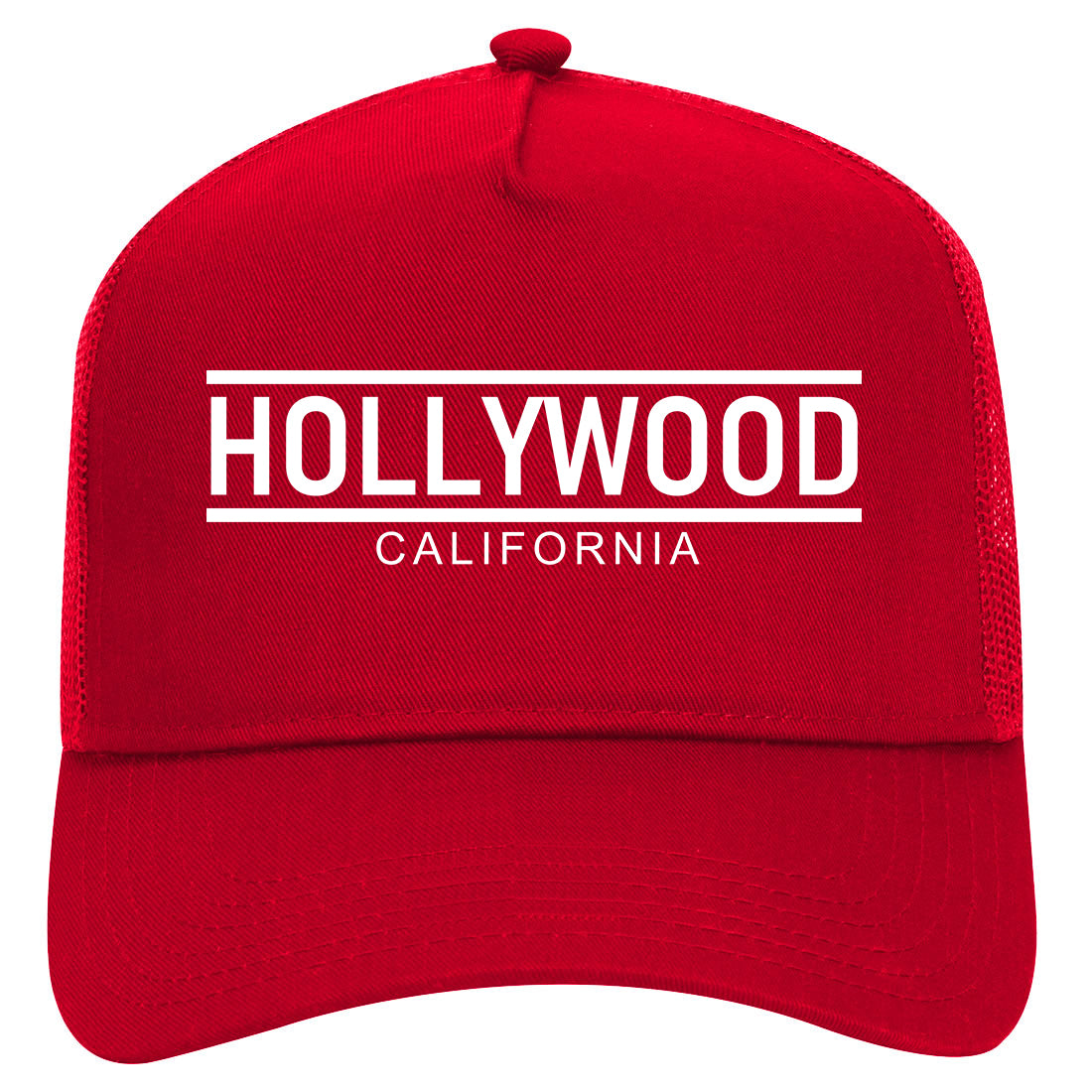 Hollywood California City Lines Mens Mesh Trucker Hat Red
