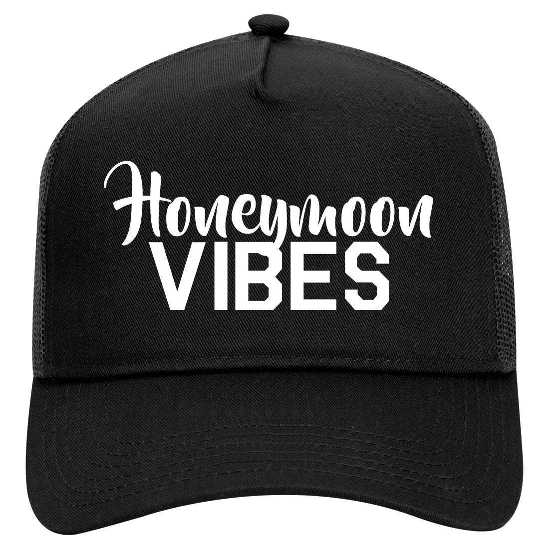 Honeymoon Vibes Wedding Mens Mesh Trucker Hat Black