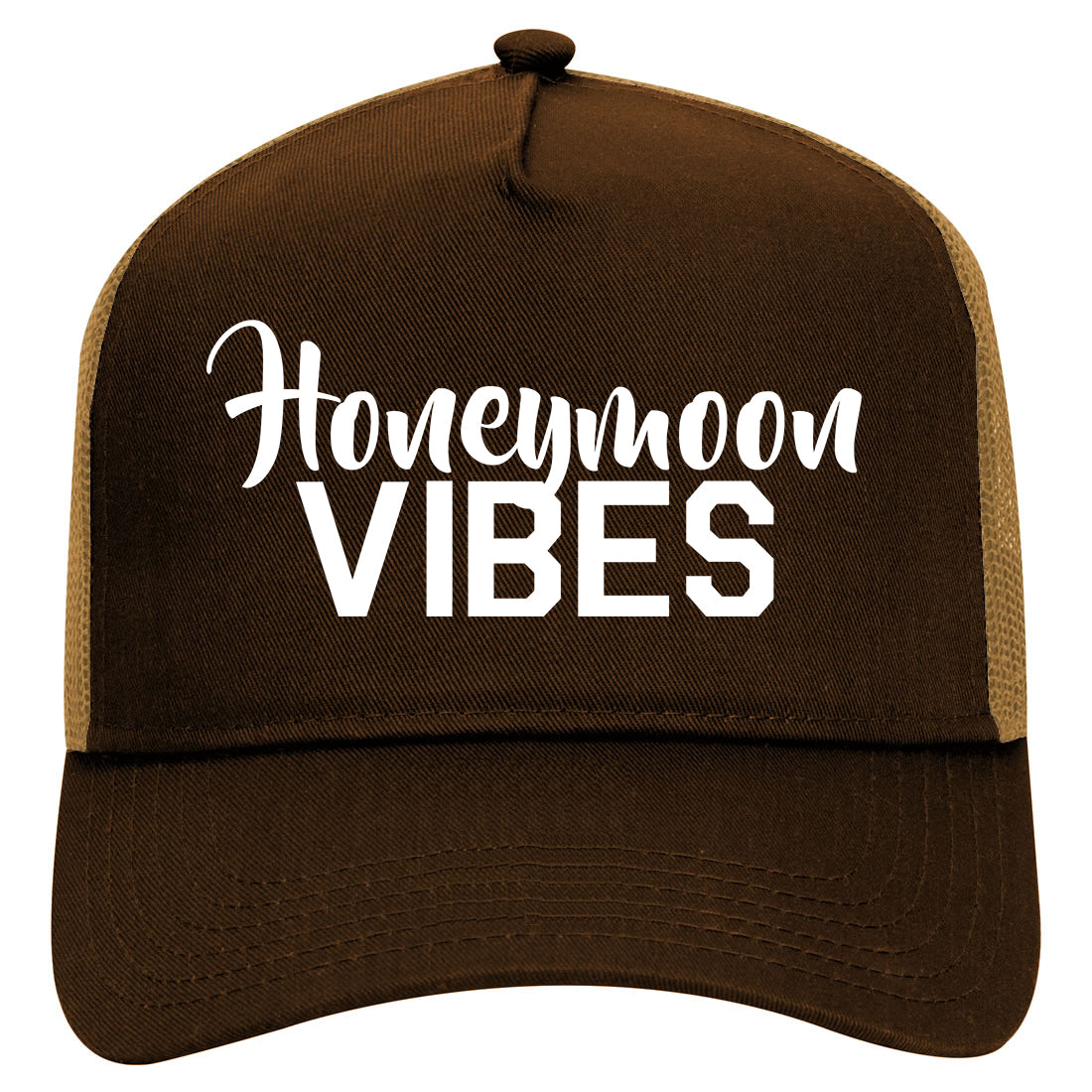 Honeymoon Vibes Wedding Mens Mesh Trucker Hat Brown