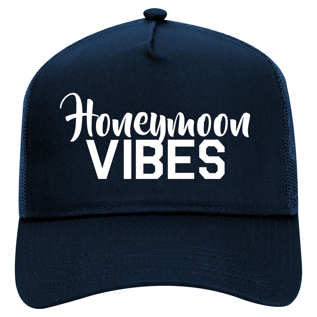 Honeymoon Vibes Wedding Mens Mesh Trucker Hat Navy Blue