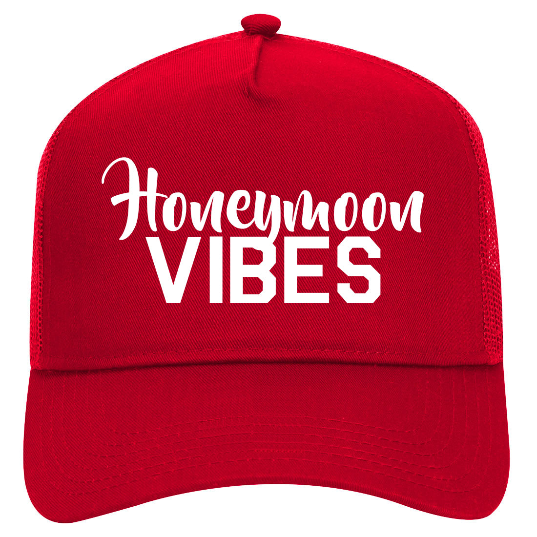 Honeymoon Vibes Wedding Mens Mesh Trucker Hat Red