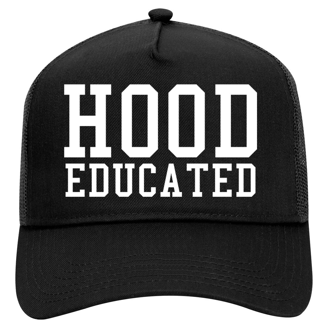 Hood Educated Funny College Mens Mesh Trucker Hat Black