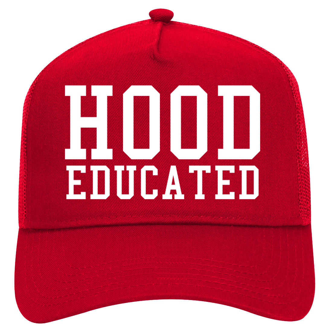 Hood Educated Funny College Mens Mesh Trucker Hat Red