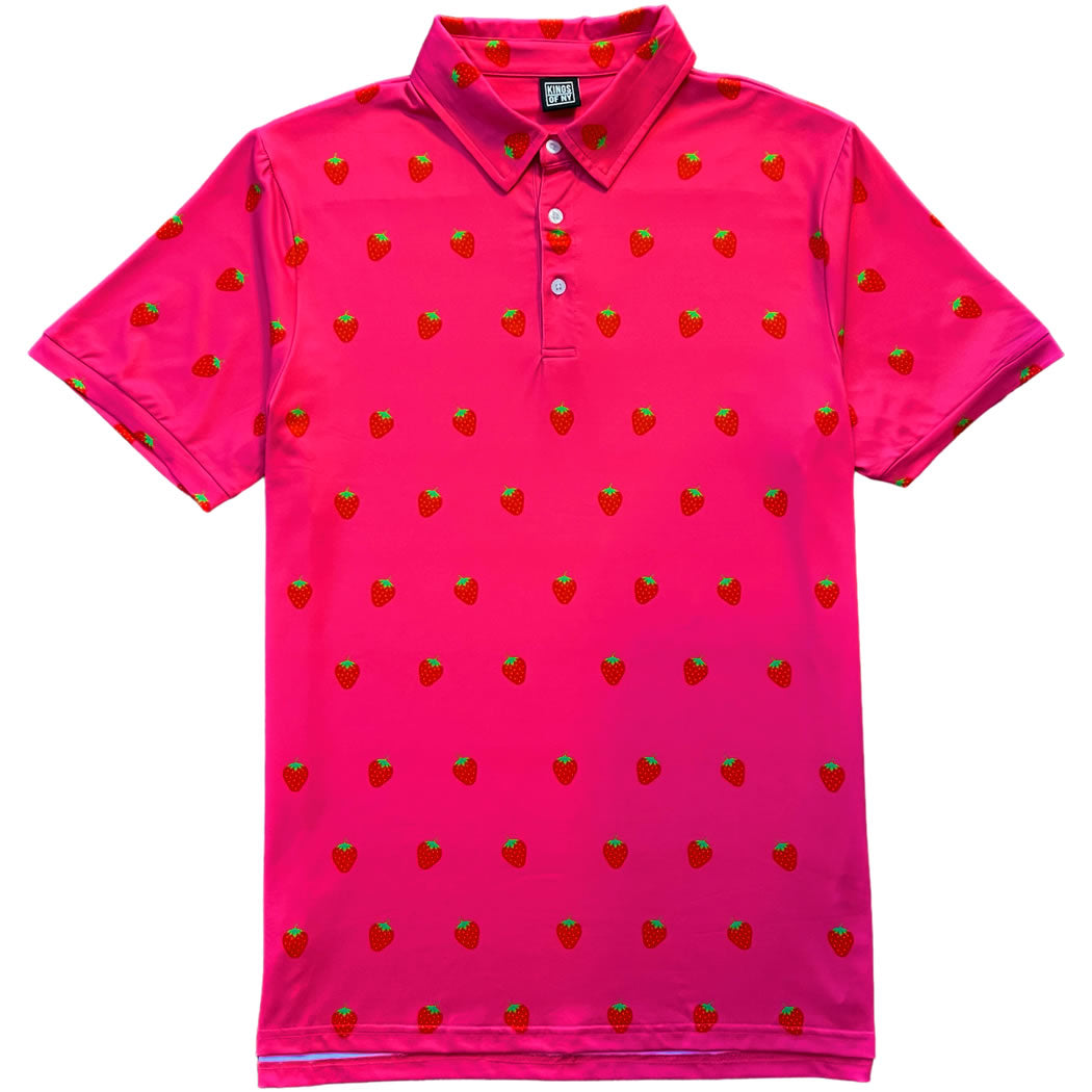 Hot Pink Strawberry Fruit Men's Polo Golf Shirt