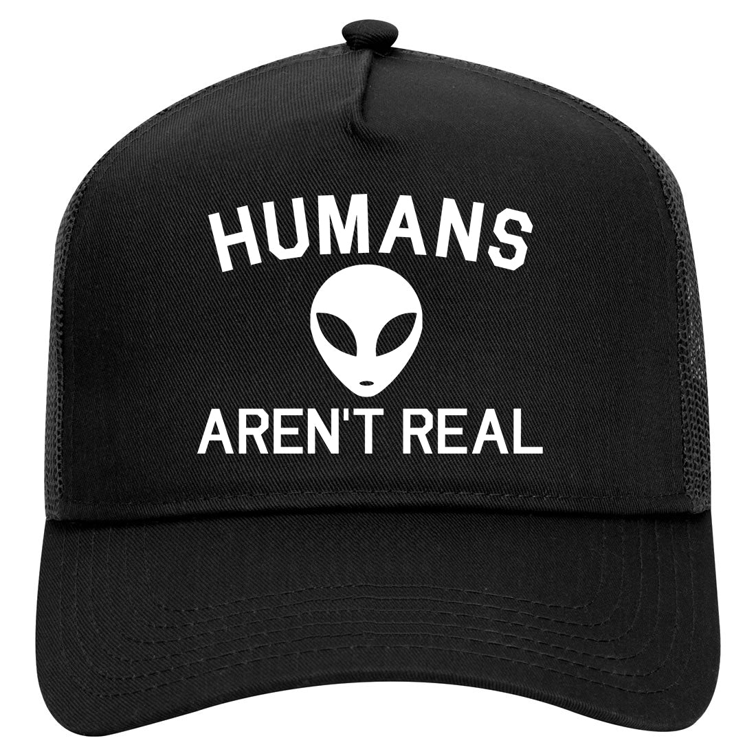 Humans Arent Real Alien Mens Mesh Trucker Hat Black
