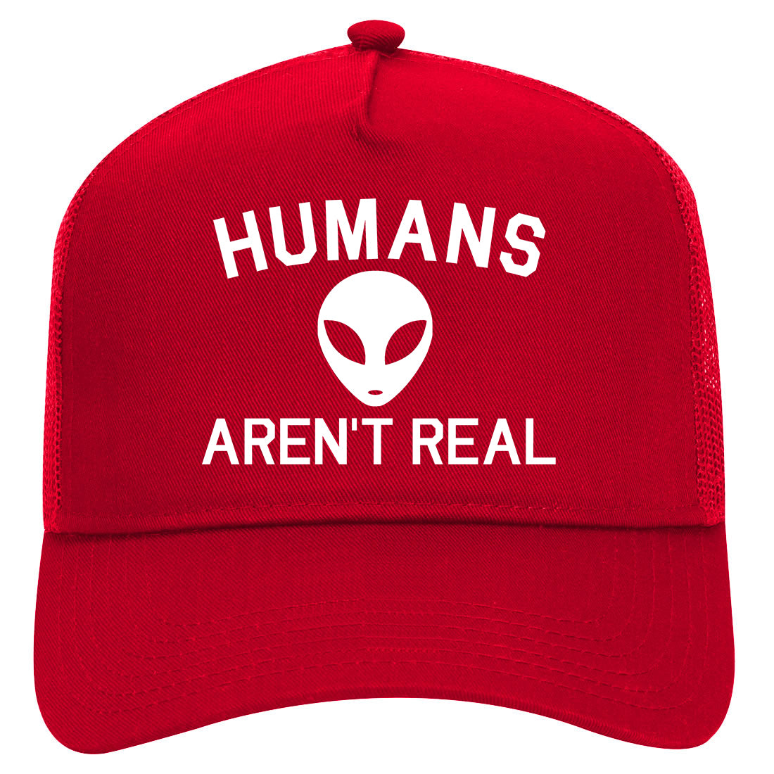 Humans Arent Real Alien Mens Mesh Trucker Hat Red