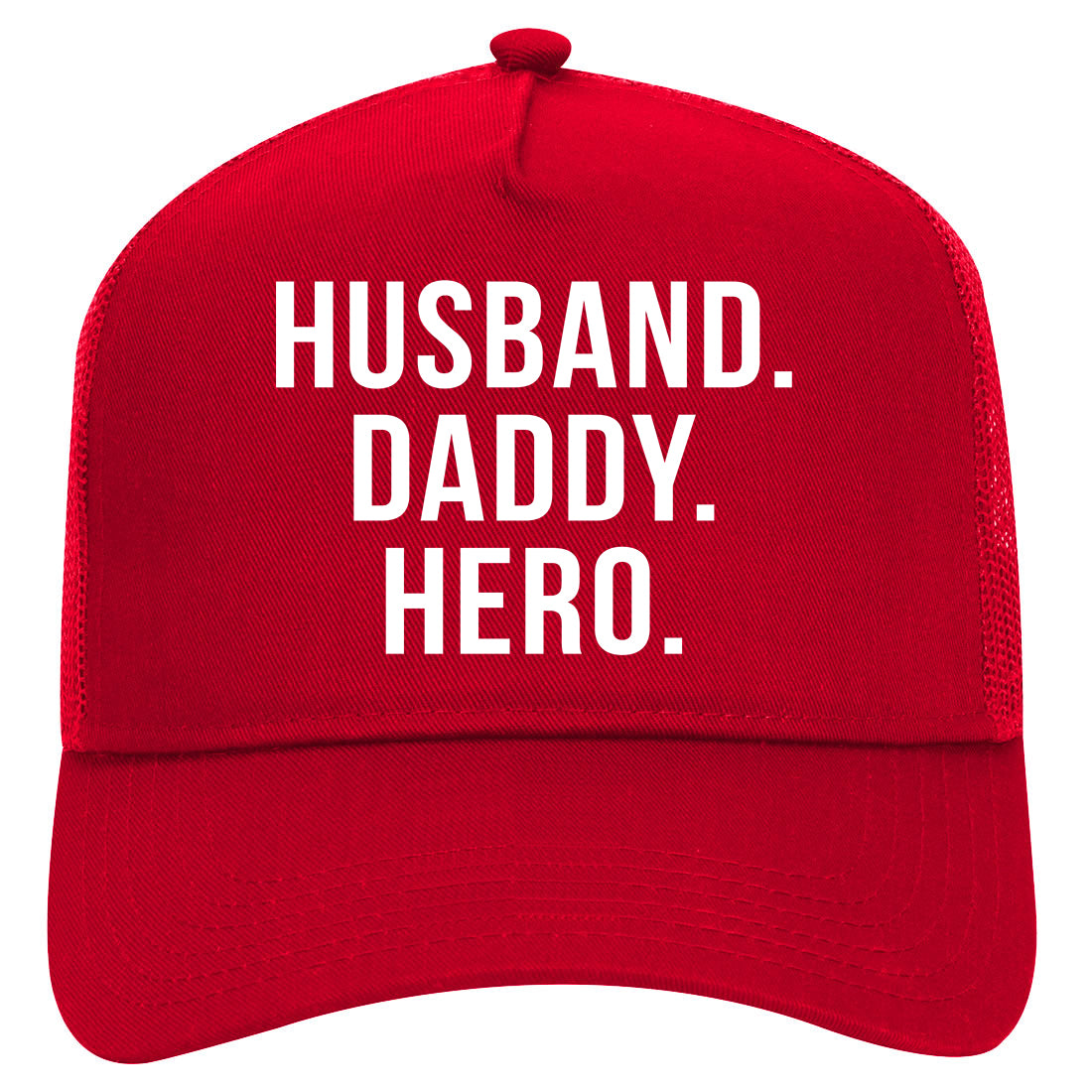 Husband Dad Hero Mens Mesh Trucker Hat Red