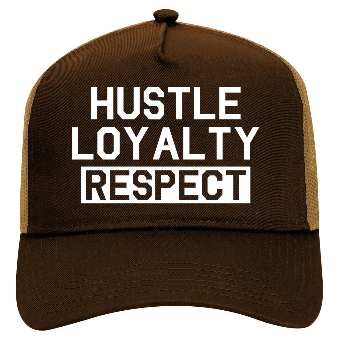 Hustle Loyalty Respect Mens Mesh Trucker Hat Brown