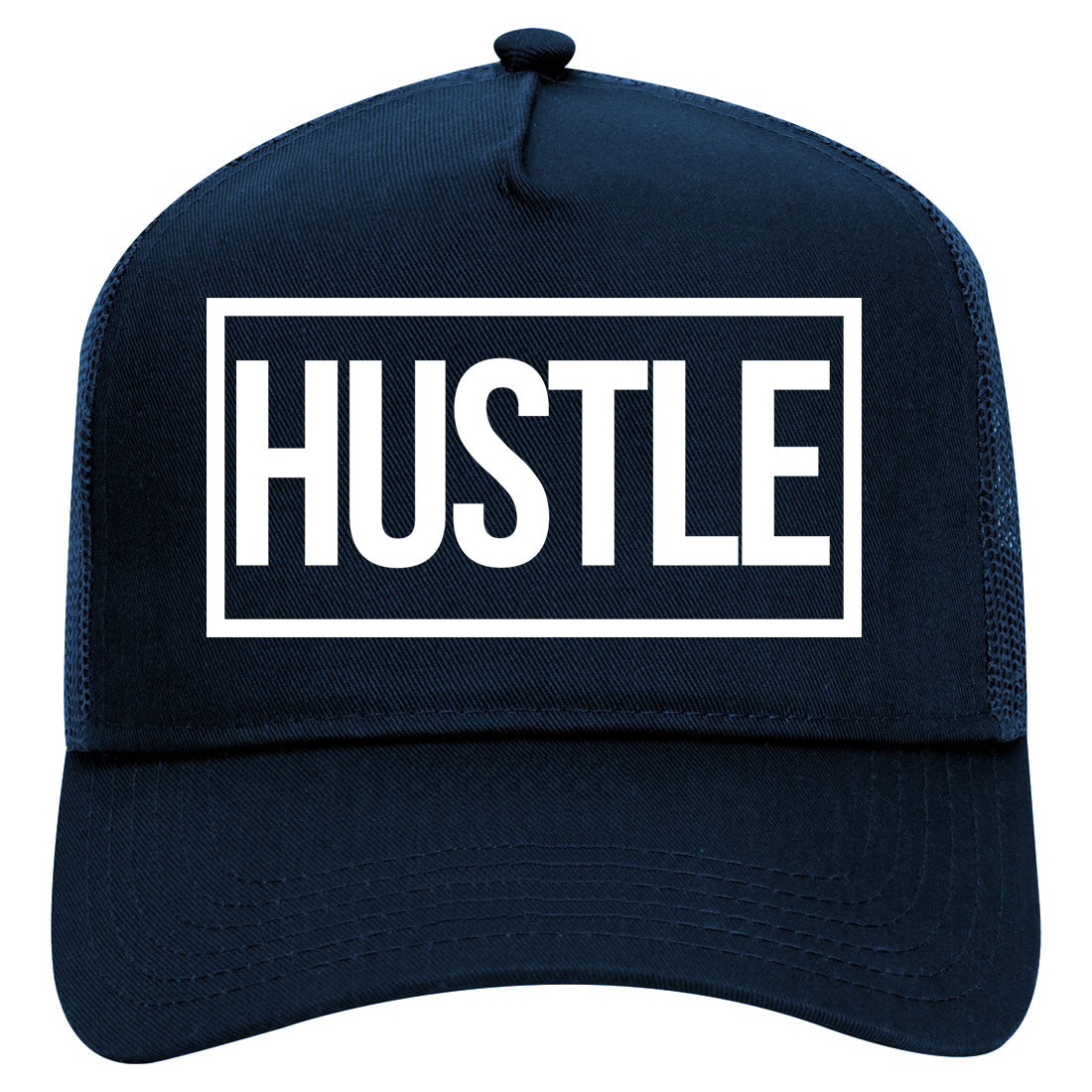 Hustle Mens Mesh Trucker Hat Navy Blue