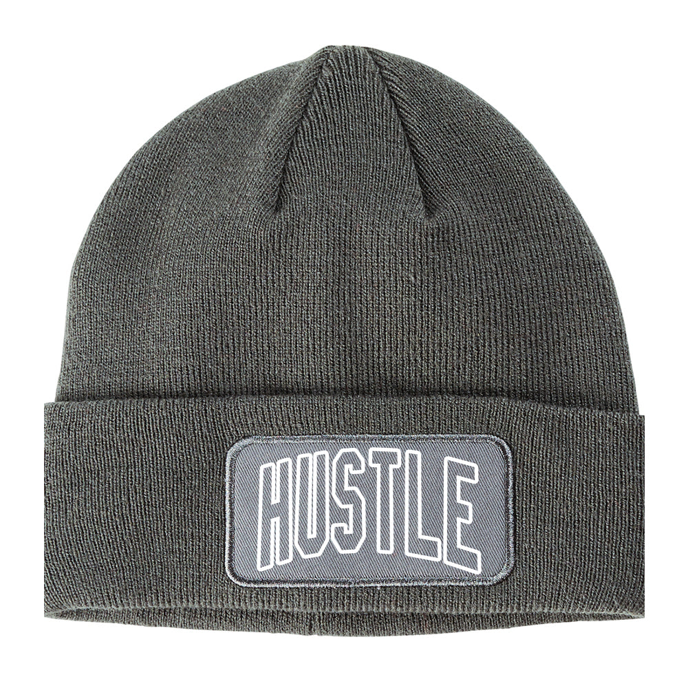 Hustle Outline Winter Knit Adult Beanie Hat Grey