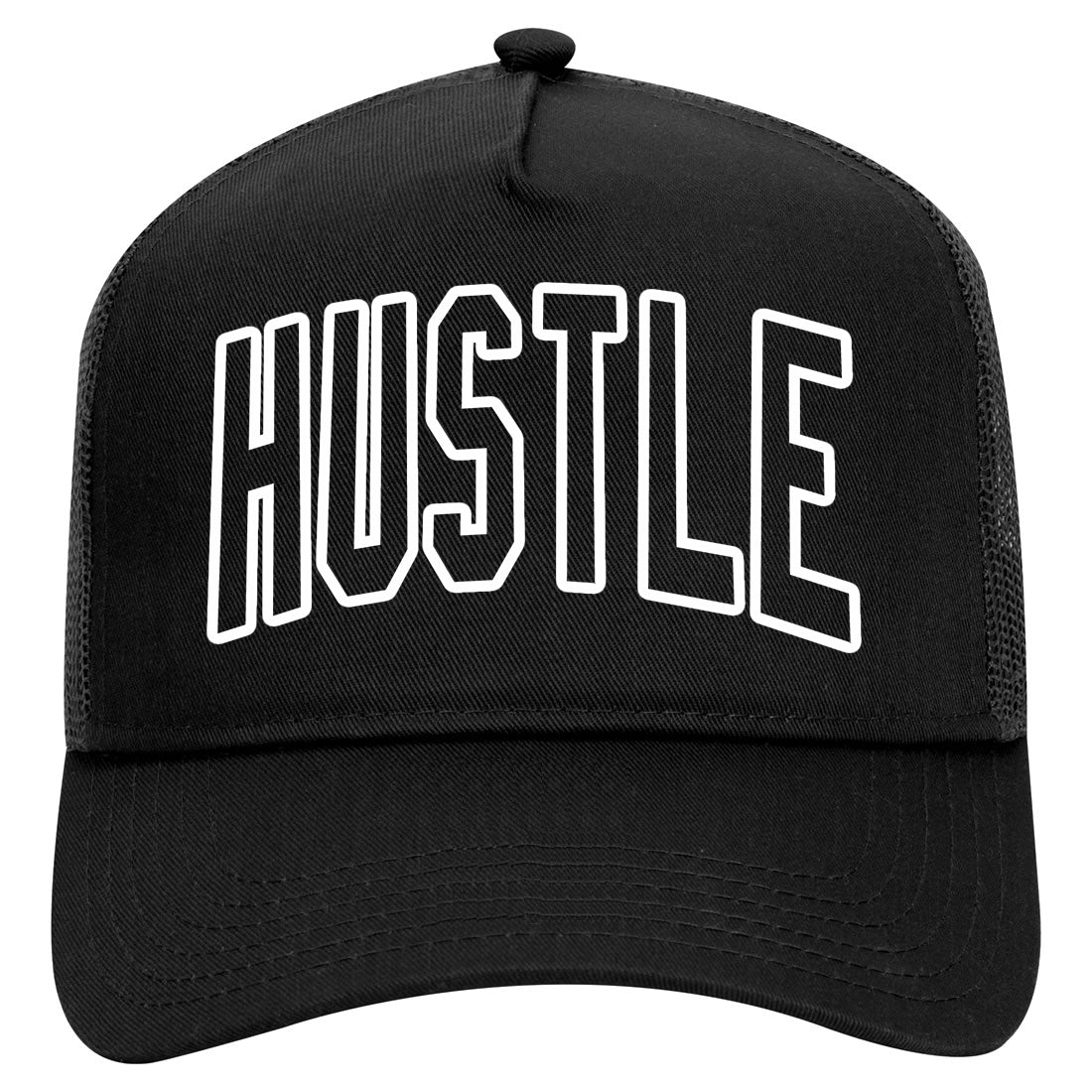 Hustle Outline Mens Mesh Trucker Hat Black