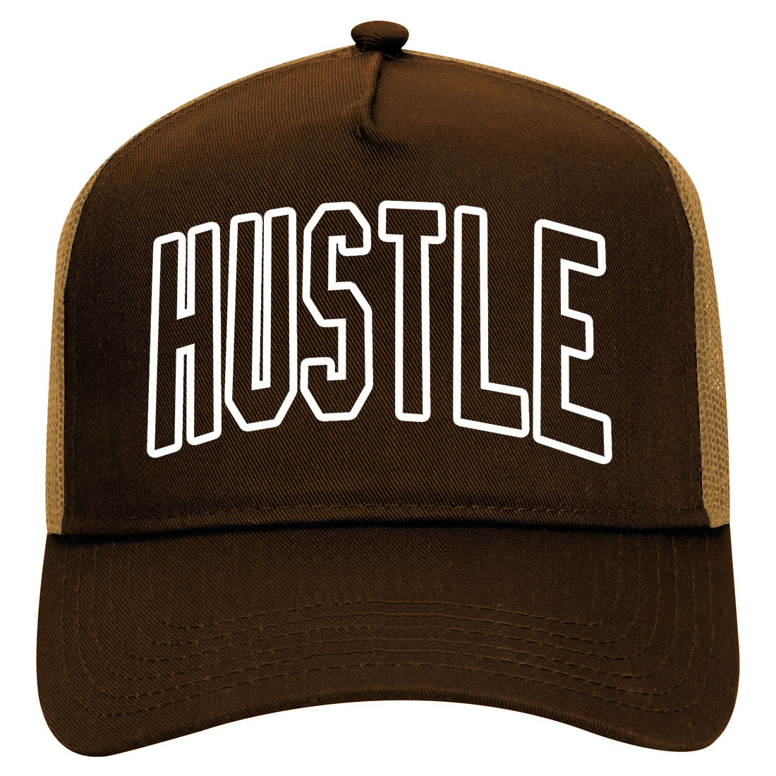 Hustle Outline Mens Mesh Trucker Hat Brown