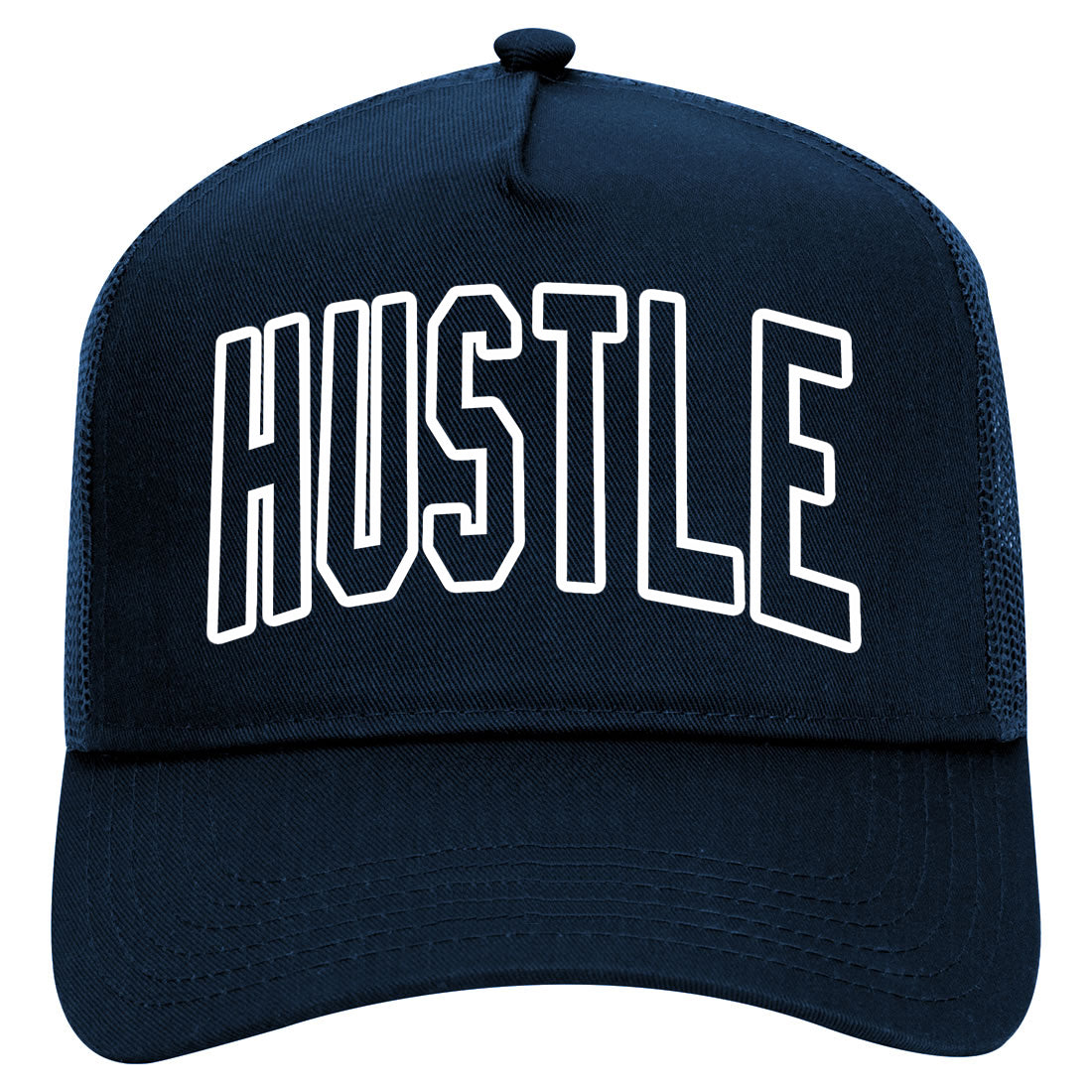 Hustle Outline Mens Mesh Trucker Hat Navy Blue