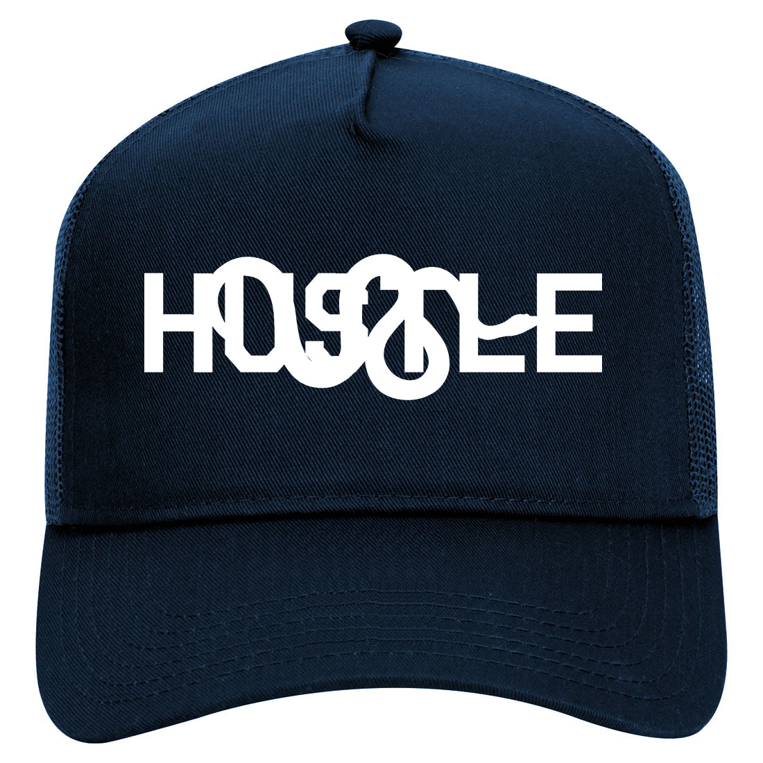 Hustle Snake Mens Mesh Trucker Hat Navy Blue