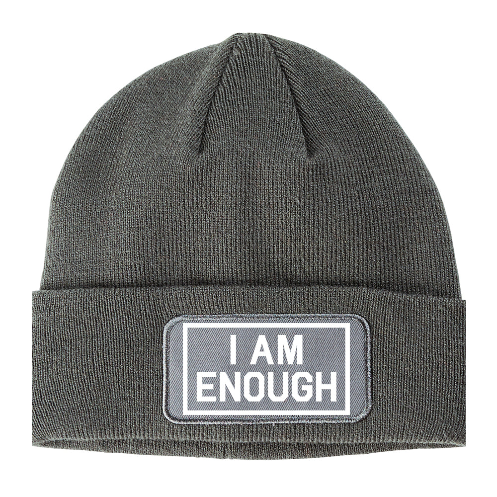 I Am Enough Inspirational Winter Knit Adult Beanie Hat Grey