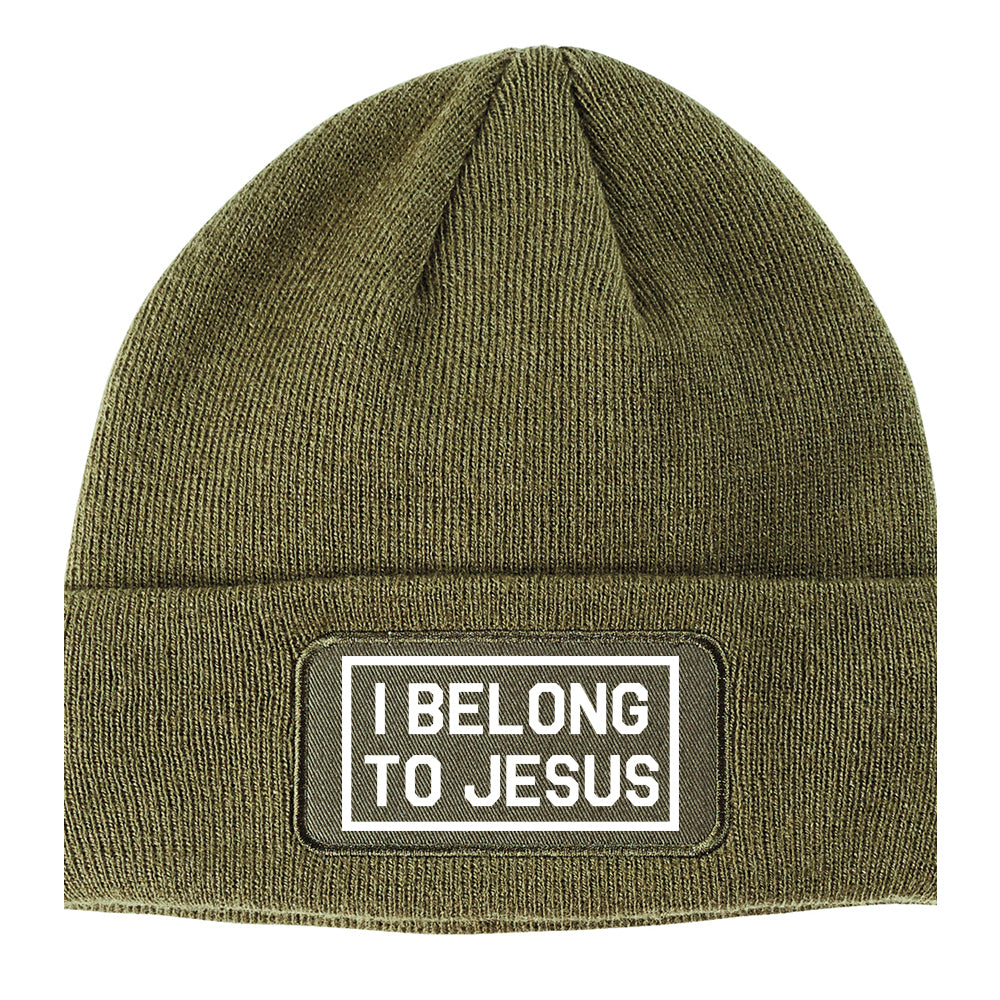 I Belong To Jesus Winter Knit Adult Beanie Hat Olive Green