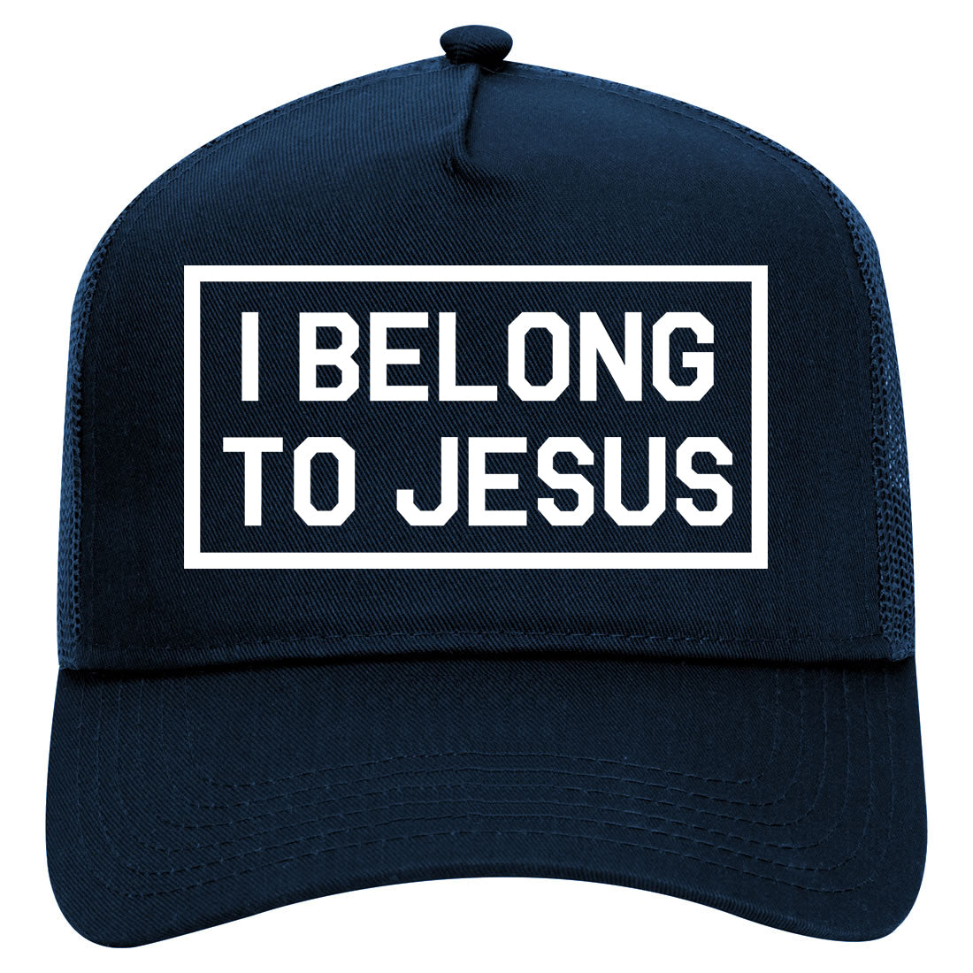 I Belong To Jesus Mens Mesh Trucker Hat Navy Blue