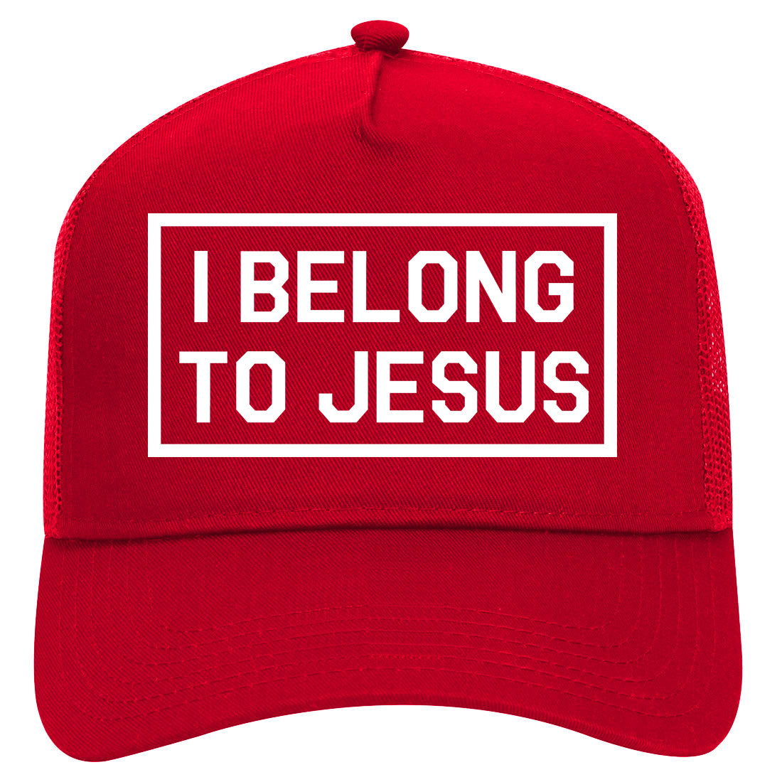 I Belong To Jesus Mens Mesh Trucker Hat Red